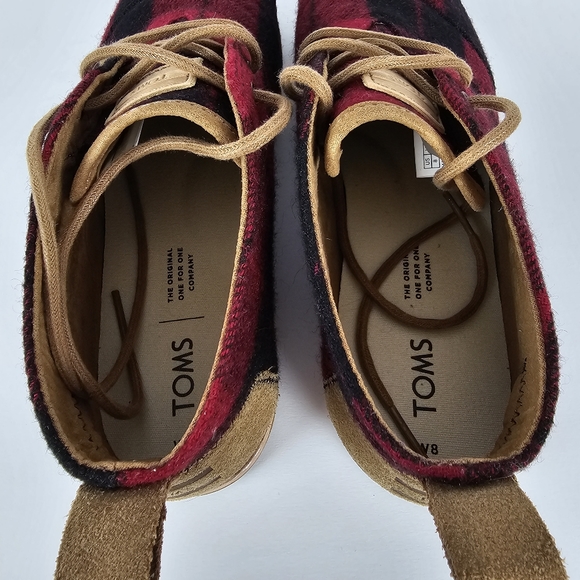 Toms Bota Desert Boots Red Plaid Felt Ankle Chukka Booties 8 - Picture 5 of 10